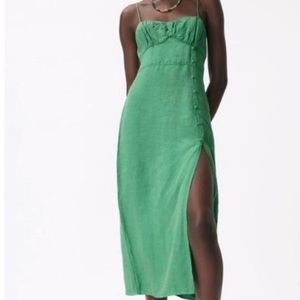 Zara Green Linen Midi Dress